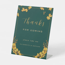 Elegante Emerald Green & Gold Floral Gastgeschenk  Sockelschild