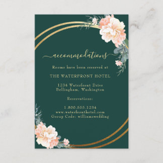 Elegante Emerald Green Gold Floral Wedding Details Begleitkarte