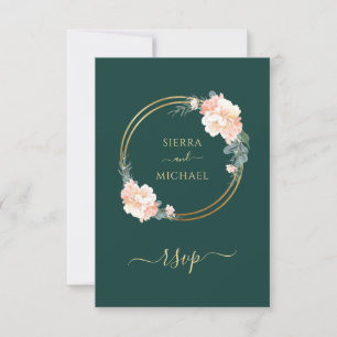 Elegante Emerald Green Gold Floral Wedding RSVP Karte