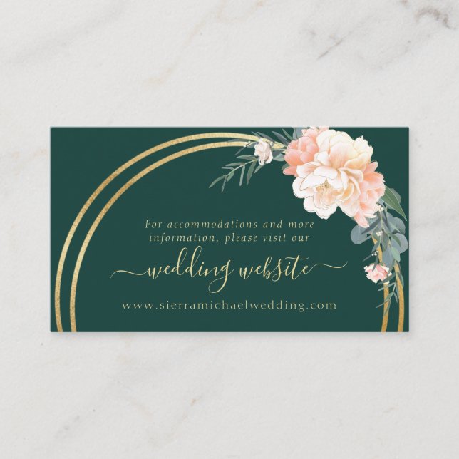 Elegante Emerald Green Gold Rings Wedding Website Begleitkarte (Vorderseite)