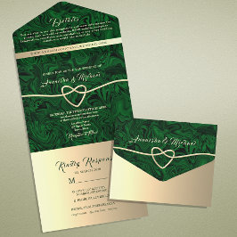 Elegante Emerald Green Gold Wedding All In One Einladung