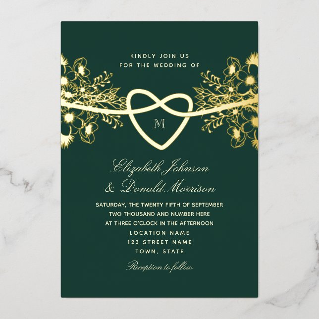 Elegante Emerald Green Gold Wedding Folieneinladung (Vorderseite)