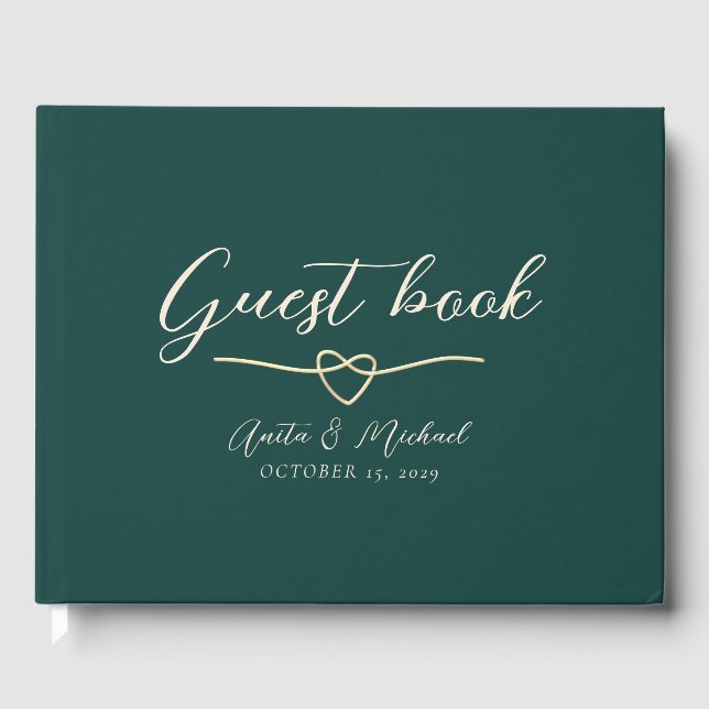 Elegante Emerald Green Gold Wedding Gästebuch (Vorderseite)