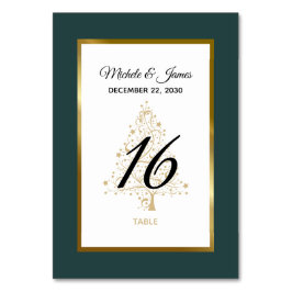 Elegante Emerald Green Gold Winter Holiday Wedding Tischnummer