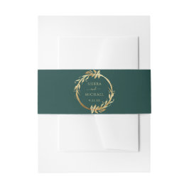 Elegante Emerald Green Golden Foliage Hochzeit Einladungsbanderole