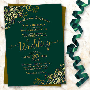 Elegante Emerald Green Golden Frills Wedding Einladung