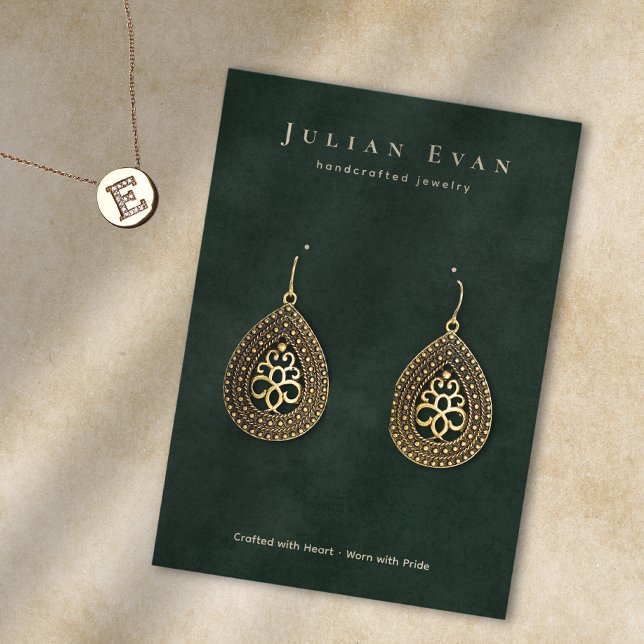 Elegante Emerald Green Jewelry Earring Display Visitenkarte (Elegant Emerald Green Jewelry Earring Display Business Card)