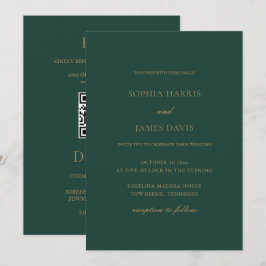 Elegante Emerald Green Minimal Wedding All in One Einladung