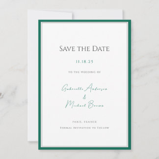 Elegante Emerald Green Minimalistisch Wedding Rett Save The Date