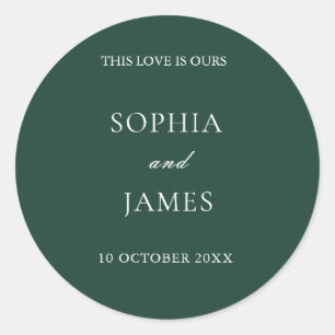 Elegante Emerald Green Minimalistisch Wedding Runder Aufkleber
