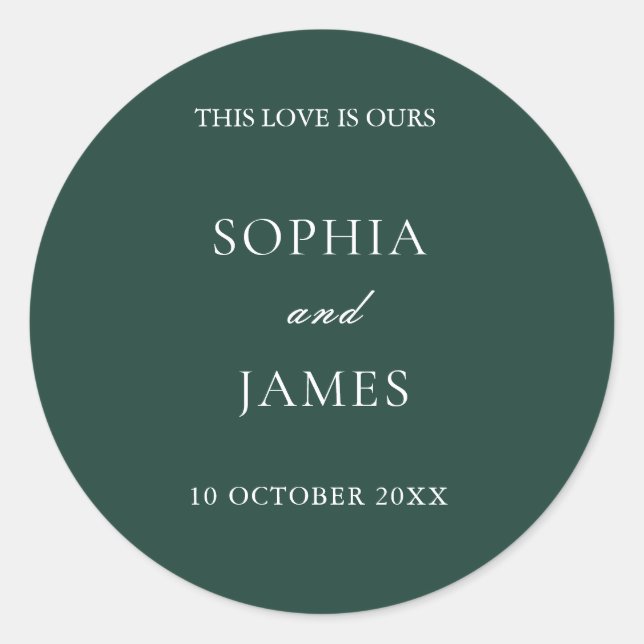 Elegante Emerald Green Minimalistisch Wedding Runder Aufkleber (Vorderseite)