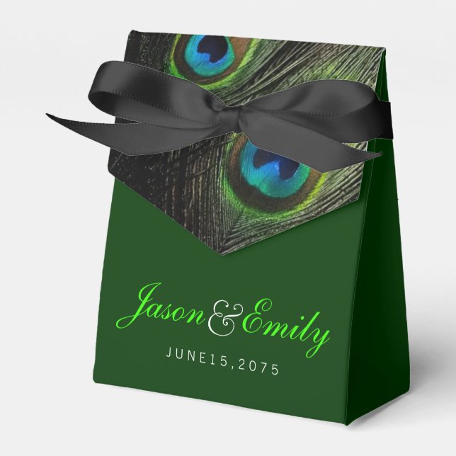 Elegante Emerald Green Peacock Wedding Geschenkschachtel (Vorderseite)
