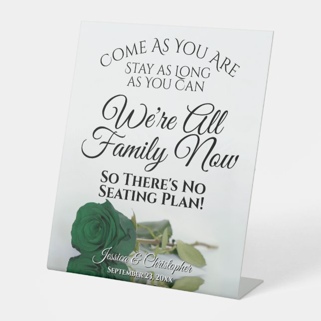 Elegante Emerald Green Rose Open Seating Wedding Sockelschild (Vorderseite)