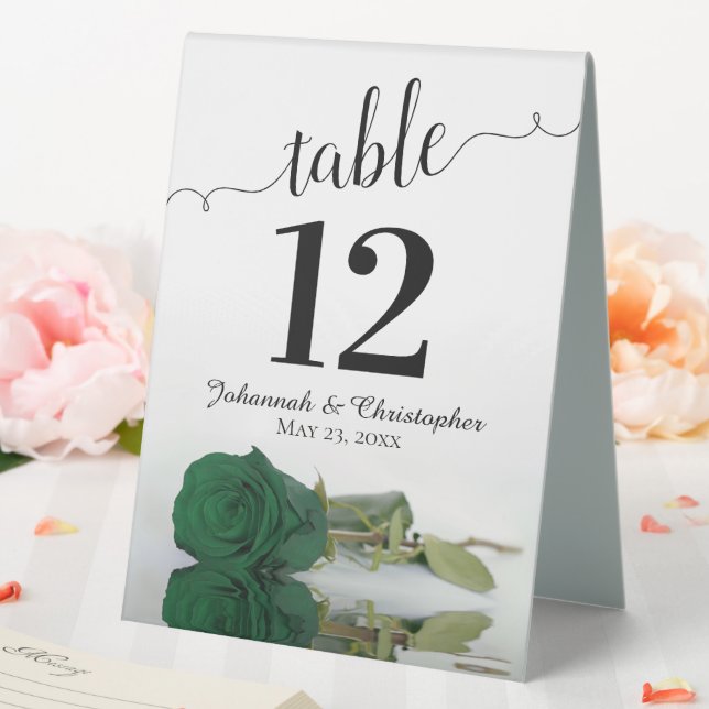 Elegante Emerald Green Rose Wedding Tischnummer Tischaufsteller (In Situ (Hochzeit))