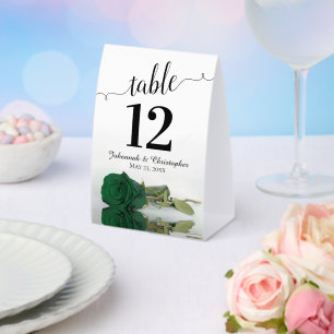 Elegante Emerald Green Rose Wedding Tischnummer Tischaufsteller