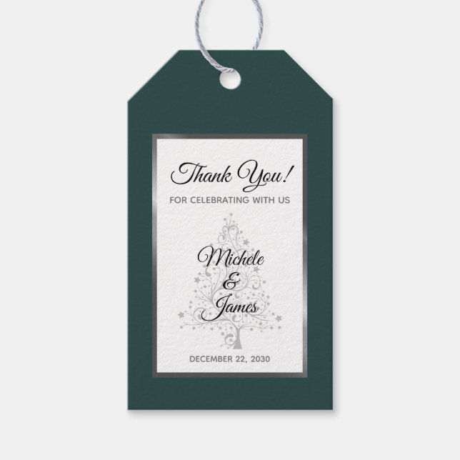 Elegante Emerald Green Silver Winter Wedding Geschenkanhänger (Vorderseite)