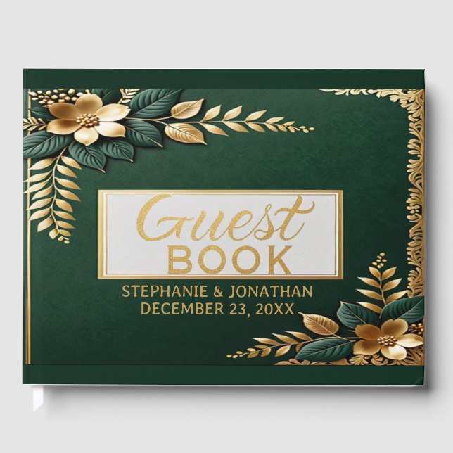 Elegante Emerald Green und Gold Classic Wedding Gästebuch (Vorderseite)
