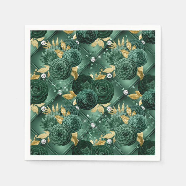 Elegante Emerald Green und Gold Floral Wedding Serviette (Vorderseite)