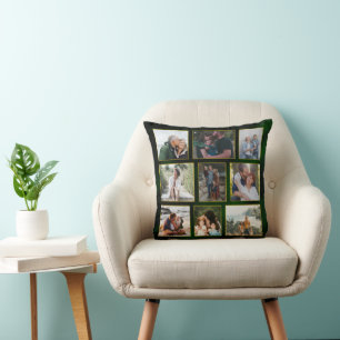 Elegante Emerald Green und Gold Foto Collage Kissen