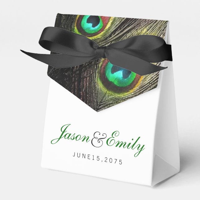 Elegante Emerald Green und Gold Peacock Wedding Geschenkschachtel (Vorderseite)