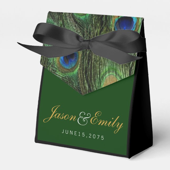 Elegante Emerald Green und Gold Peacock Wedding Geschenkschachtel (Vorderseite)