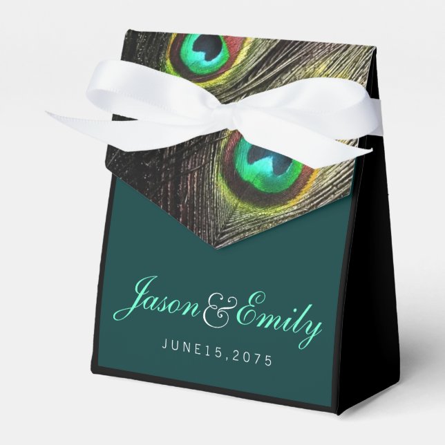 Elegante Emerald Green und Gold Peacock Wedding Geschenkschachtel (Vorderseite)