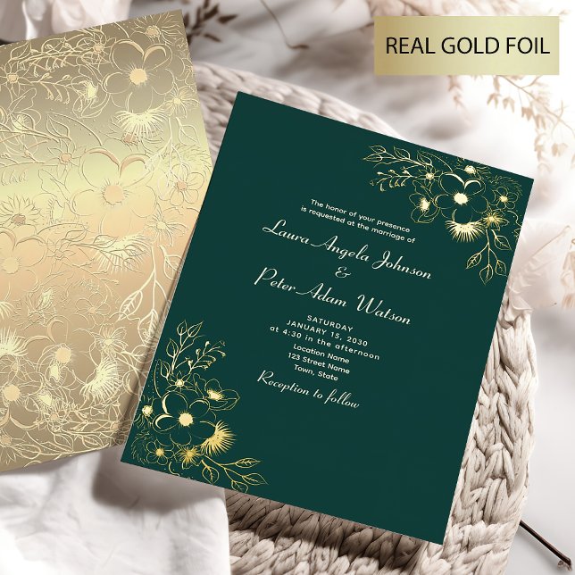Elegante Emerald Green und Gold Wedding Folieneinladung (Von Creator hochgeladen)