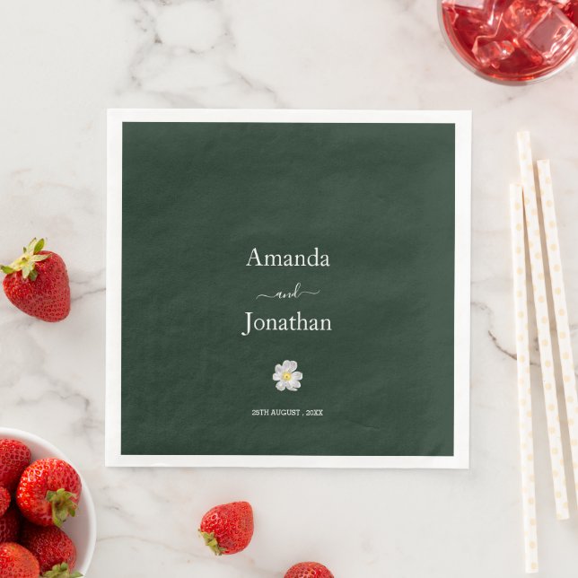 Elegante Emerald Green und White Daisy Wedding Serviette (Beispiel)