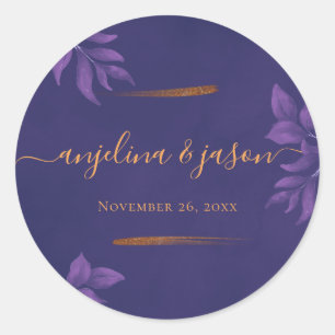 Elegante Emerald Lila & Gold Eucalyptus Wedding Runder Aufkleber