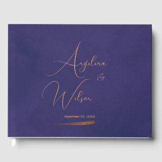 Elegante Emerald-Lila- und Gold-Script-Hochzeit Gästebuch