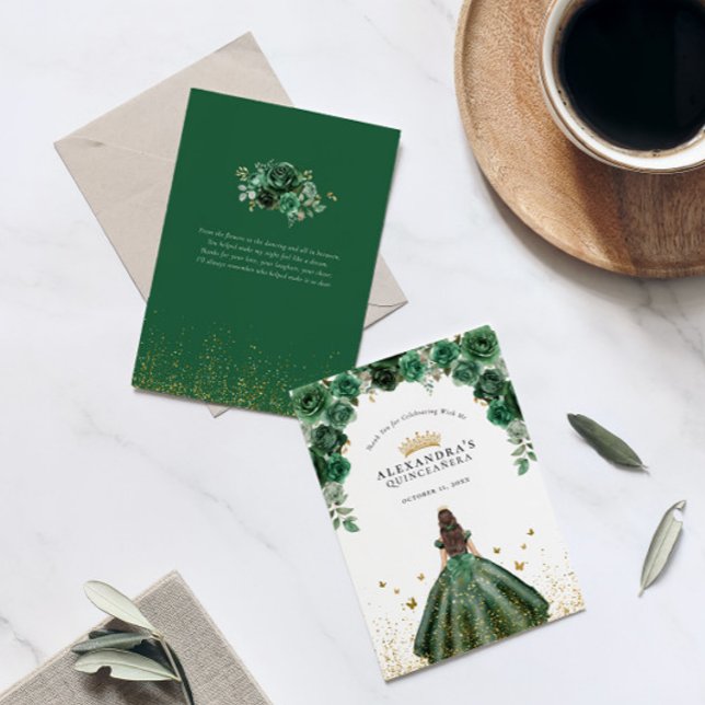 Elegante Emerald Quinceañera Imitats Foil Dankeskarte (Von Creator hochgeladen)