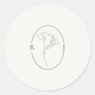 Elegante Emerald umrandete Monogramm-Hochzeit Runder Aufkleber