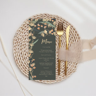 Elegante Emerald und Beige Wildblume Botanisch Menükarte