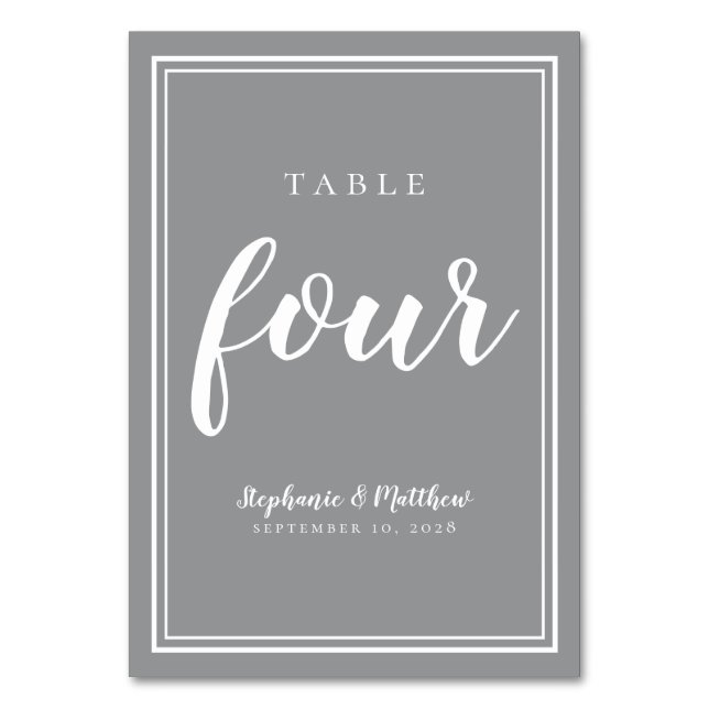 Elegante Empfänge Vier Modernes Gästedinner Grau Tischnummer (Vorderseite)