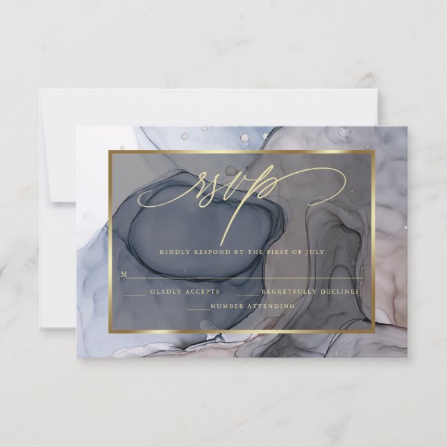 Elégante encre de marbre bleu Dusty Plum RSVP (Devant)