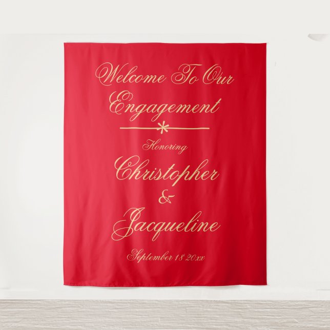 Elegante Engagement Party Chic Red & Gold Hintergr Wandteppich (Vorderseite)