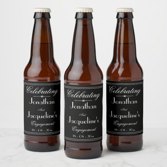 Elegante Engagement Party Individuelle Name Chic B Bierflaschenetikett (Flaschen)