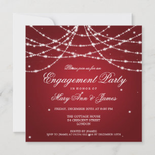 Elegante Engagement Party Sparkling String Red Einladung