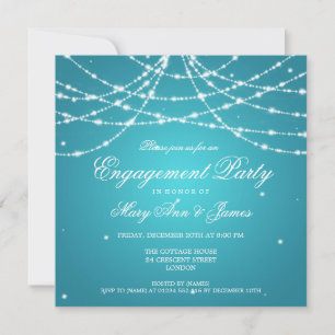 Elegante Engagement Party Sparkling String Turquoi Einladung