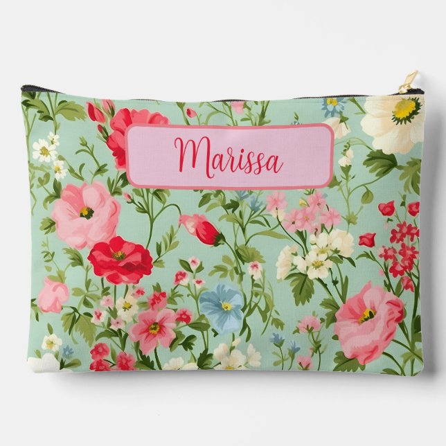 Elegante English Country Wildblume Lg Personalisie Zubehörtasche (Rückseite)