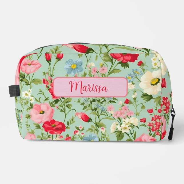 Elegante English Country Wildblume Personalisiert Waschbeutel (Vorderseite)