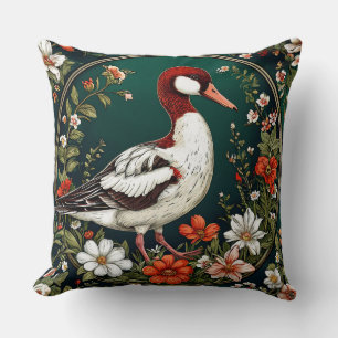 Elegante Ente, umgeben von lebendigen Blumen Kissen