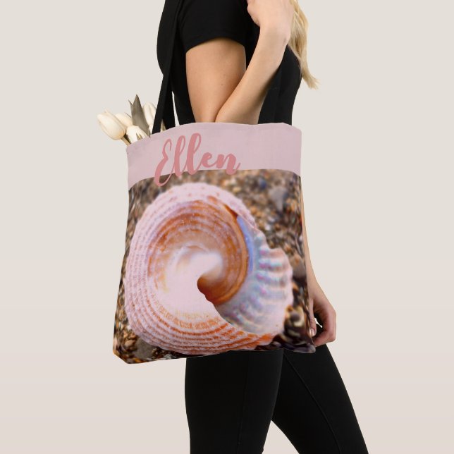ELEGANTE ERDFARBEN MEERESMUSCHEL AUF STRANDTEXT TASCHE (Von Nahem)