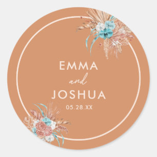 Elegante Erdig-Boho-Floral-Hochzeit Runder Aufkleber