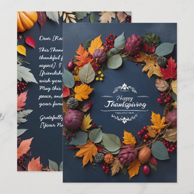 Elegante Erntedank Wreath Einladungskarte (Vorne/Hinten)