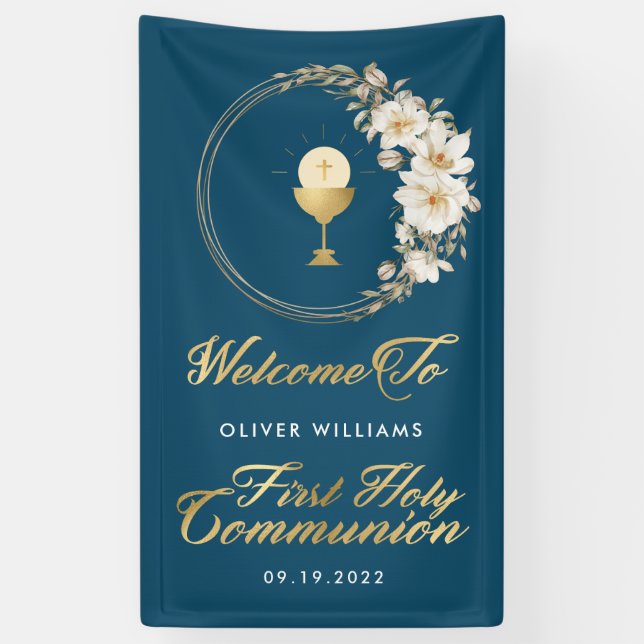 Elegante erste heilige Kommune Willkommen Banner (Vertikal)
