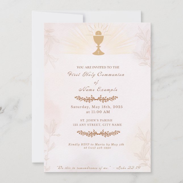 Elegante Erste Heilige Kommunion Einladung | Gold  (Vorderseite)