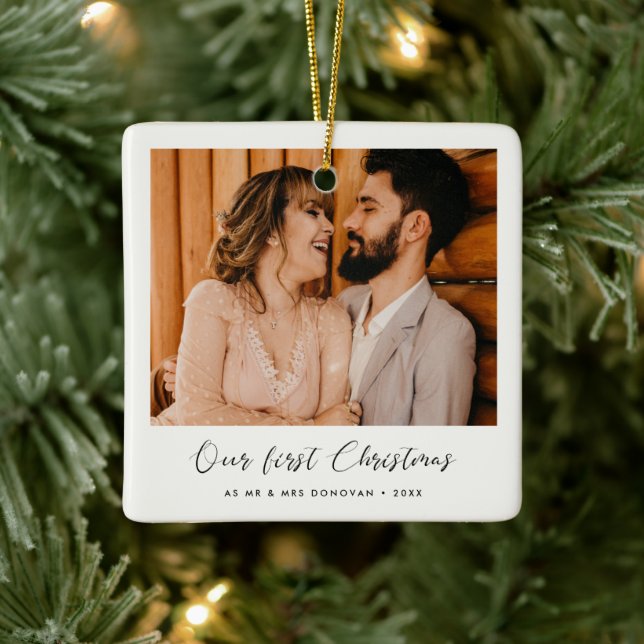 Elegante Erste Weihnachten als Ehemann und Ehefrau Keramikornament (Baum)