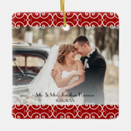 Elegante Erste Weihnachtsfeier Verheiratetes Rotes Keramikornament