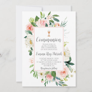 Elegante Erstkommunion mit Blumen Einladung